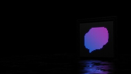 3d rendering of light shaped as symbol of rounded chat bubbles on black background