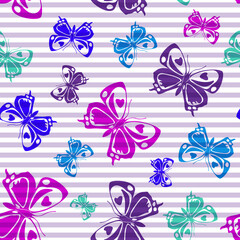 Flying butterfly silhouettes over striped background image seam