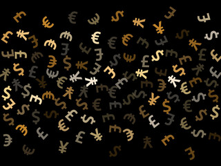 Euro dollar pound yen metallic symbols flying currency image ba