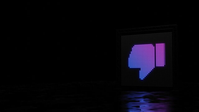 3d rendering of light shaped as symbol of thumbs down on black background