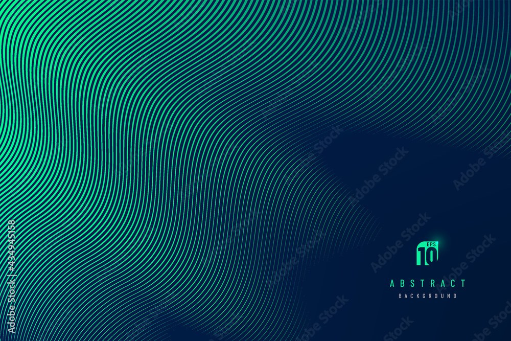 Wall mural abstract dark blue mesh gradient with glowing green curve lines pattern textured background. modern 