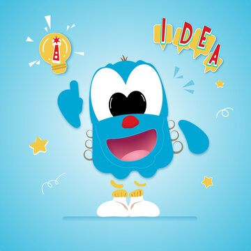 Abstract funny reaction to IDEA message. Smiling Cartoon Characters with Funny Faces. 