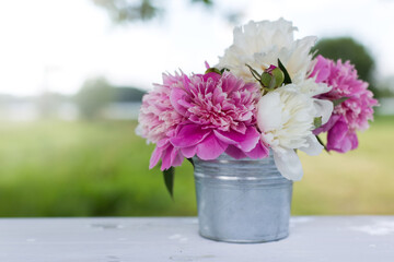 Various fresh flowers in vase 