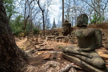 Buddha statues at Wat Umong, Famous tourist attractions at Chiang Mai, Thailand, Mar 23, 2021.
