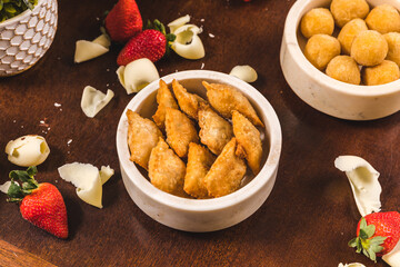 Delicious Snacks for Party Cocktail on a wooden table Close Up High Res