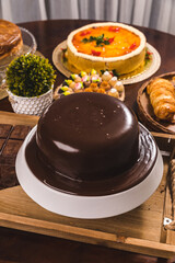 Beautiful Chocolate Cake CLose Up on a table perfect catering High Res