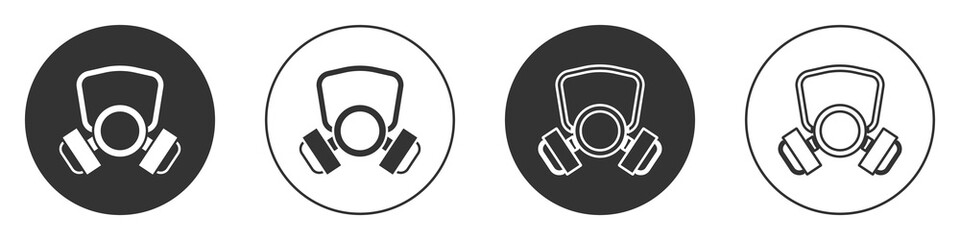 Black Gas mask icon isolated on white background. Respirator sign. Circle button. Vector