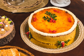 Delicious Cake Bakery Food with Pepper Jelly on a wooden table