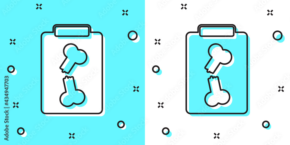 Sticker Black line X-ray shots icon isolated on green and white background. Random dynamic shapes. Vector