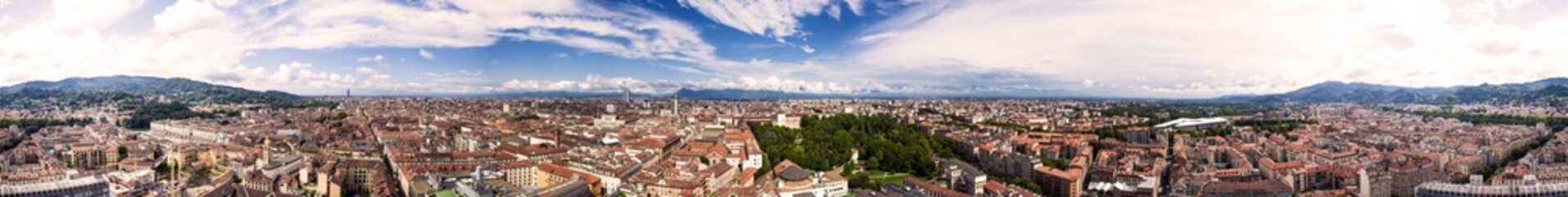 Fototapeta na wymiar 360° Panoramic view of Turin from the Mole Antonelliana