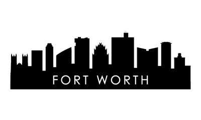 Naklejka premium Fort Worth skyline silhouette. Black Fort Worth city design isolated on white background.