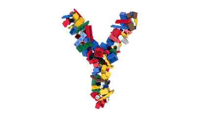 Shuffled Colored Bricks Building Blocks Typeface Text Y