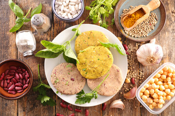 vegan bean and spices burger on wood background