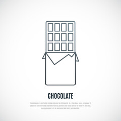 Simple illustration of Wrapped chocolate bar. Thin line chocolate icon. Vector sweets symbol.