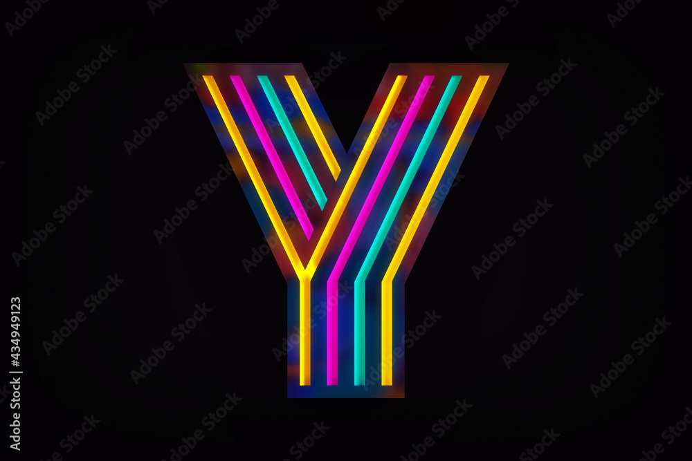 Fototapete modern display font with cool luminous lines. typeface collection letter y. high quality 3d renderin