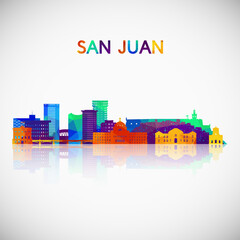 San Juan skyline silhouette in colorful geometric style. Symbol for your design. Vector illustration. - obrazy, fototapety, plakaty