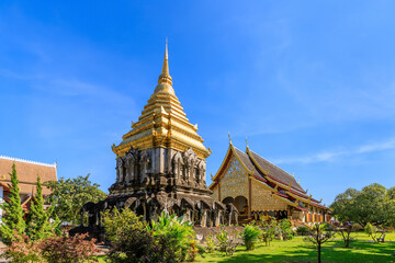 Ancient chapel and golden pagoda at Wat Chiang Man in Chiang Mai, North of Thailand