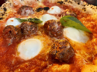 Pizza with meatballs and buffalo mozzarella