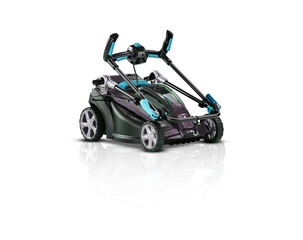 Lawn mower isolated shadow realistic​ reflection​ on​ white​ background​ with​ cutout​ and​ clipping ​path​