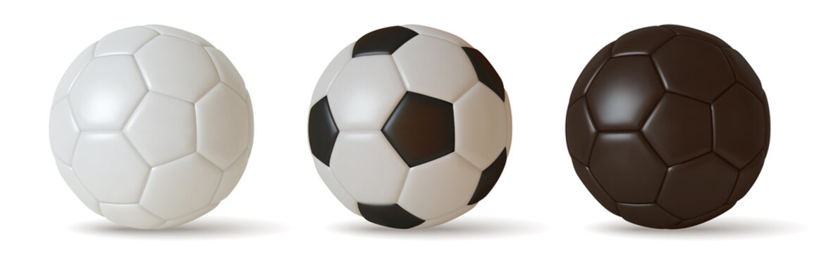 Collection Soccer ball white and black color, 3D realistic isolated on white background. vector