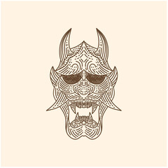Obraz premium Vintage Japanese Demon Oni Mask Logo Design