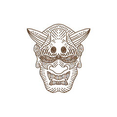 Vintage Japanese Demon Oni Mask Logo Design