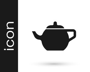 Black Traditional Chinese tea ceremony icon isolated on white background. Teapot with cup. Vector