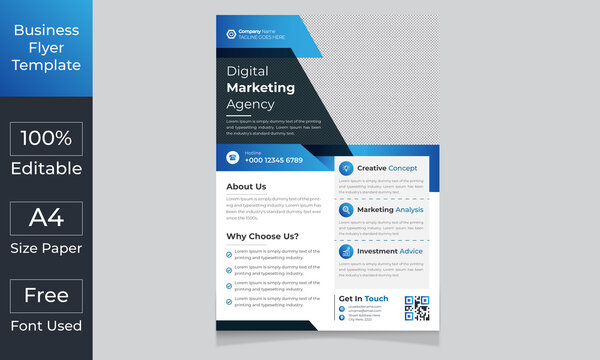Digital Marketing Agency Flyer Design. Corporate Business Flyer Template Design. Brochure Annual Report, Poster, Magazine, Corporate Presentation, a4 Portfolio, Infographic, Modern Brand Identity.