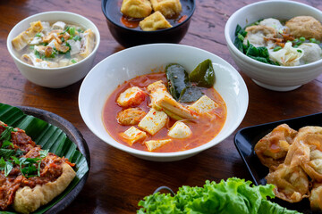 Indonesian specialities made from tofu are served on the table.
