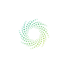 Green energy round logo isolated on white. Circles and dotes abstract shape.