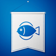 Blue Fish icon isolated on blue background. White pennant template. Vector