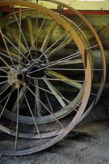 old metal and wooden wagon wheels