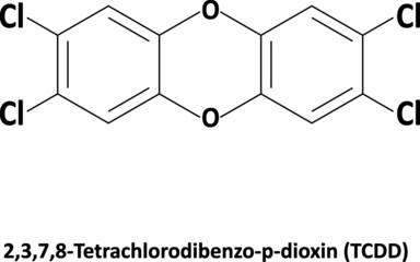 Venomous compound called dioxin (2,3,7,8-tetrachlorodibenzo-p-dioxin), the most toxic compound made by human - obrazy, fototapety, plakaty