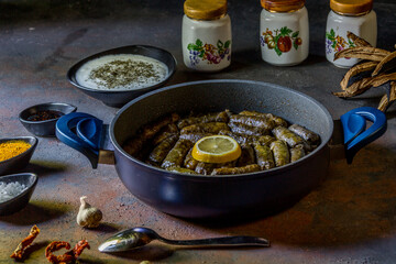 Stuffed grape leaves, a traditional Anatolian dish	