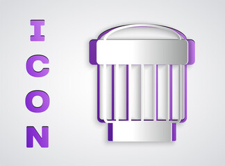 Paper cut Camera photo lens icon isolated on grey background. Paper art style. Vector