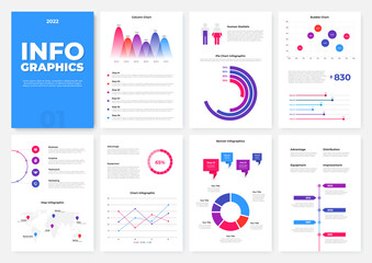 Infographic brochure template. A4 pages with charts, diagrams and workflow elements. Business data visualization concept. Vector illustration for presentation, statistical report, website
