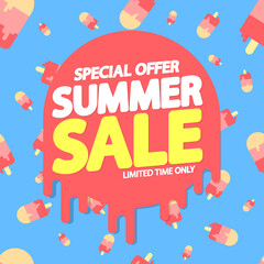 Obraz premium Summer Sale, poster design template, discount banner, vector illustration