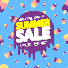 Obraz premium Summer Sale, poster design template, discount banner, vector illustration