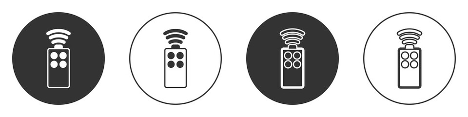 Black Remote control for the camera icon isolated on white background. An auxiliary device that allows you to work with a camera from a distance. Circle button. Vector