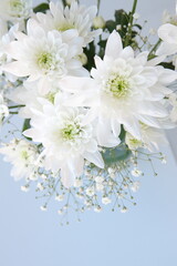 Tender floral bouquet with white chrysanthemums 