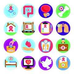 Pack of Cancer Diseases and Awareness Flat Rounded Icons 

