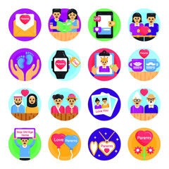 Pack of Global Parents Day Flat Rounded Icons 


