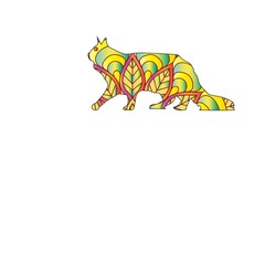 Stylized colorful doodle cat. Hand drawn cartoon animal illustration, coloring book page. Decorative ornate for T-shirt emblem, logo or tattoo. Zen art, isolated design element 