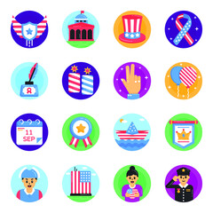 Pack of Patriot Day Flat Rounded Icons 

