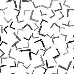 Black Corner ruler icon isolated seamless pattern on white background. Setsquare, angle ruler, carpentry, measuring utensil, scale. Vector