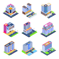 Set of City Buildings Isometric Illustrations
