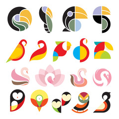 poultry fowl bird logo set