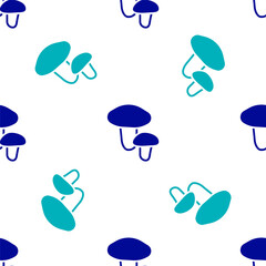 Blue Mushroom icon isolated seamless pattern on white background. Vector