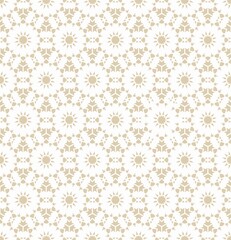 Vector small geometric shape in circle star grid seamless pattern yellow gold color background. Use for fabric, textile, interior decoration elements, wrapping.