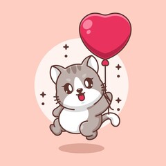 Obraz na płótnie Canvas Cute baby cat flying with balloon cartoon